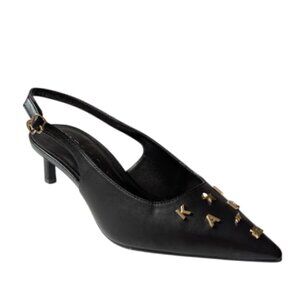 Karl Lagerfeld Paris Sunday Black Kitten Heel Slingback Logo Pump Size 10M NWOB
